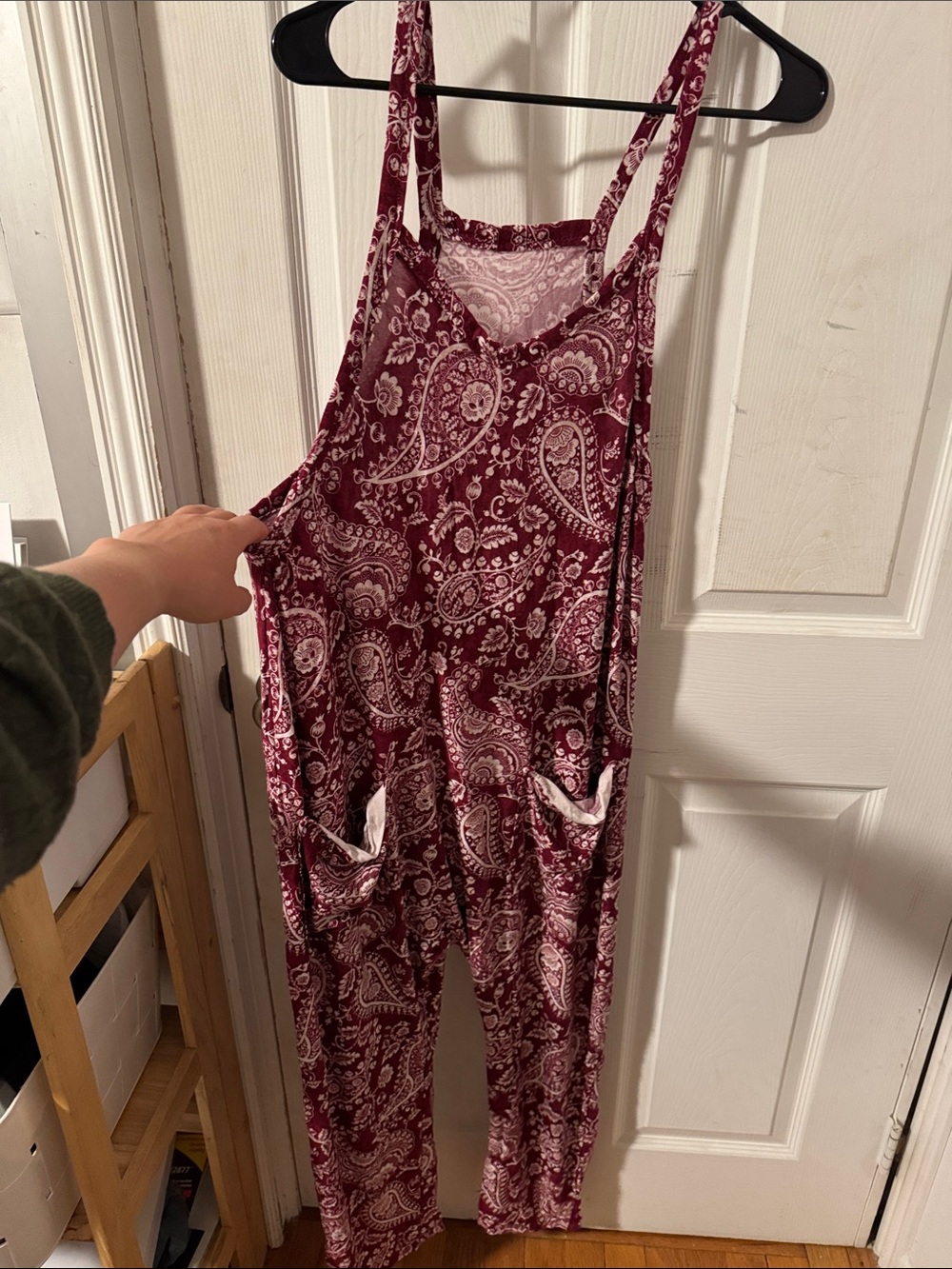 Paisley Maroon Jumpsuit Overalls with Pockets